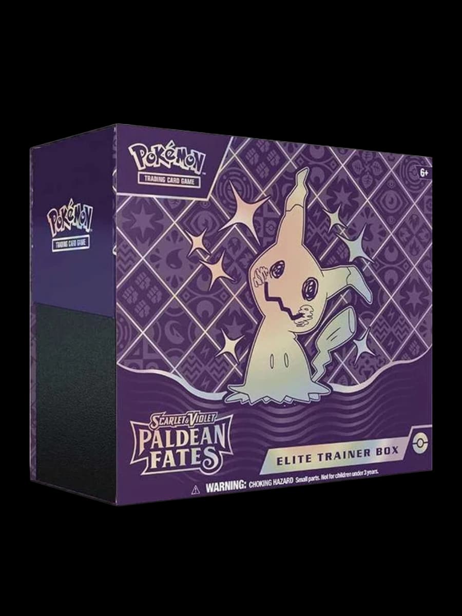 Paldean Fates Elite Trainer Box, sealed Pokémon TCG product from the 2023 Scarlet & Violet set.
