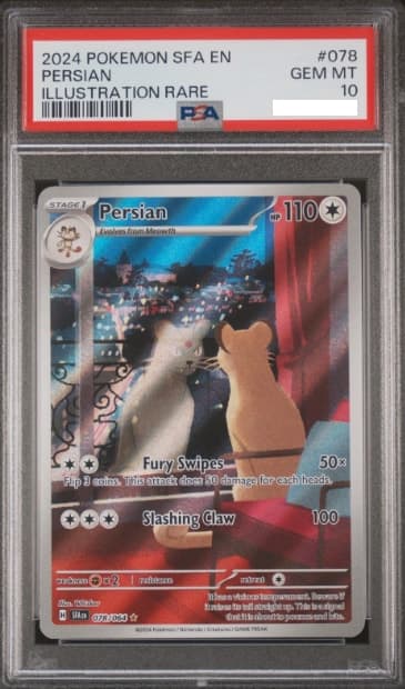 Persian, PSA 10 graded, card 78 of 64 from the 2024 Shrouded Fable Pokémon TCG set.