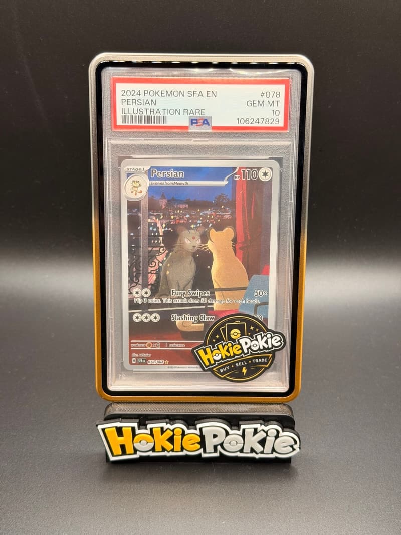 Persian, PSA 10 graded, card 78 of 64 from the 2024 Shrouded Fable Pokémon TCG set. Actual photo of the card in hand.