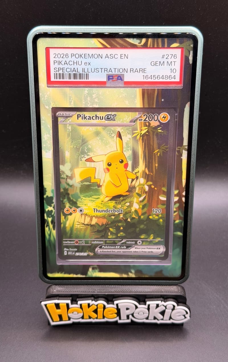 Pikachu ex, PSA 10 graded, card 276 of 217 from the 2026 Ascended Heroes Pokémon TCG set.