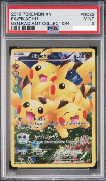 Pikachu, PSA 9 graded, card RC29 / RC32 from the 2016 Generations Pokémon TCG set.