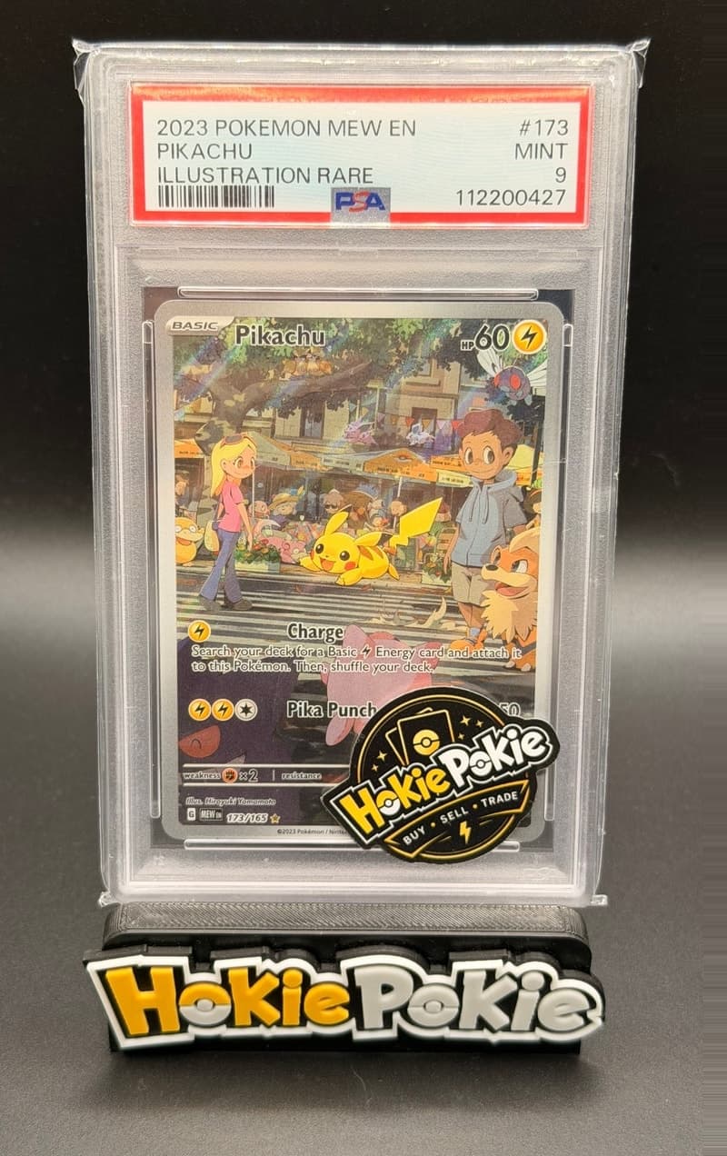 Pikachu, PSA 9 graded, card 173 of 165 from the 2023 Scarlet & Violet 151 Pokémon TCG set.
