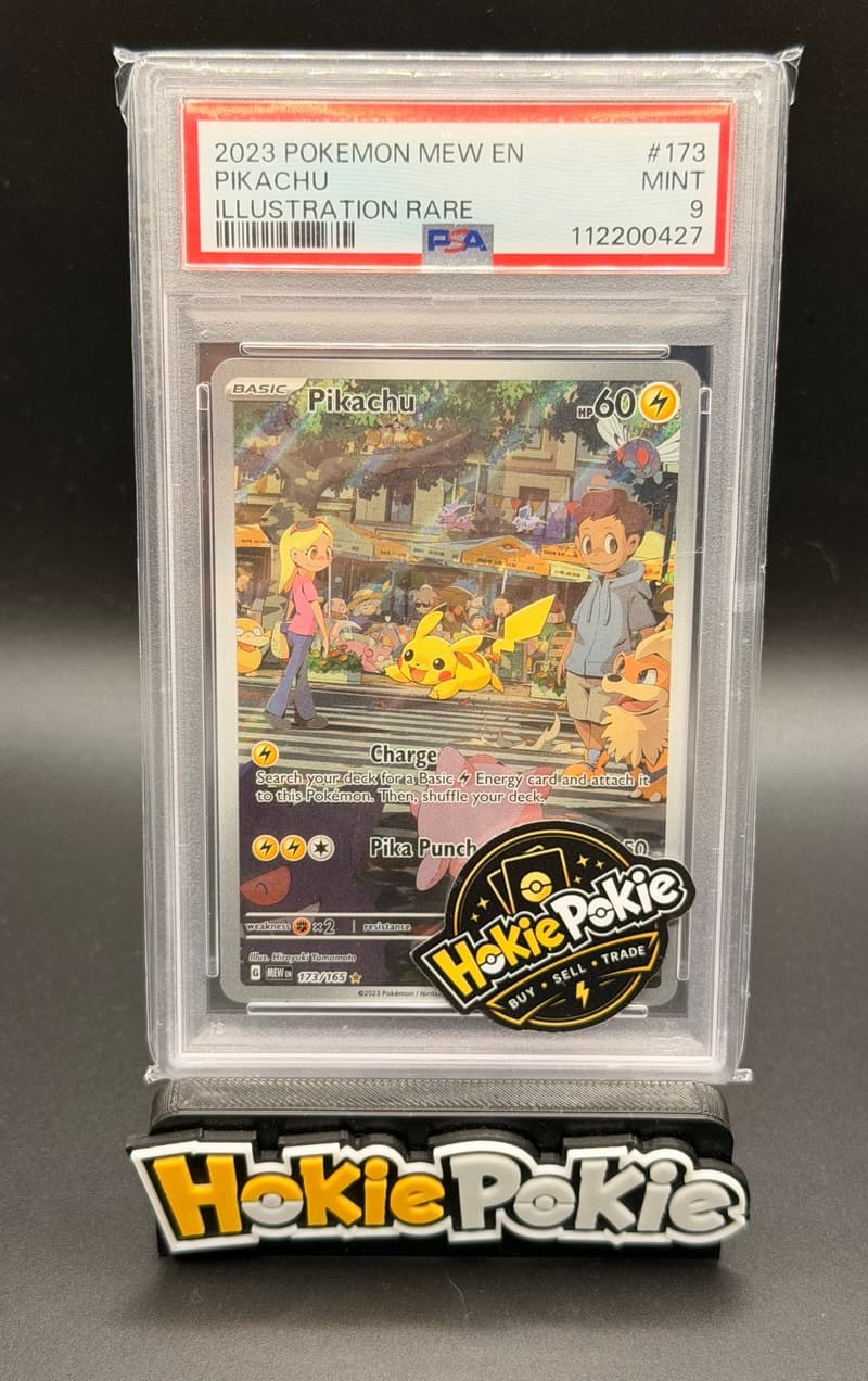 Pikachu, PSA 9 graded, card 173 of 165 from the 2023 Scarlet & Violet 151 Pokémon TCG set.