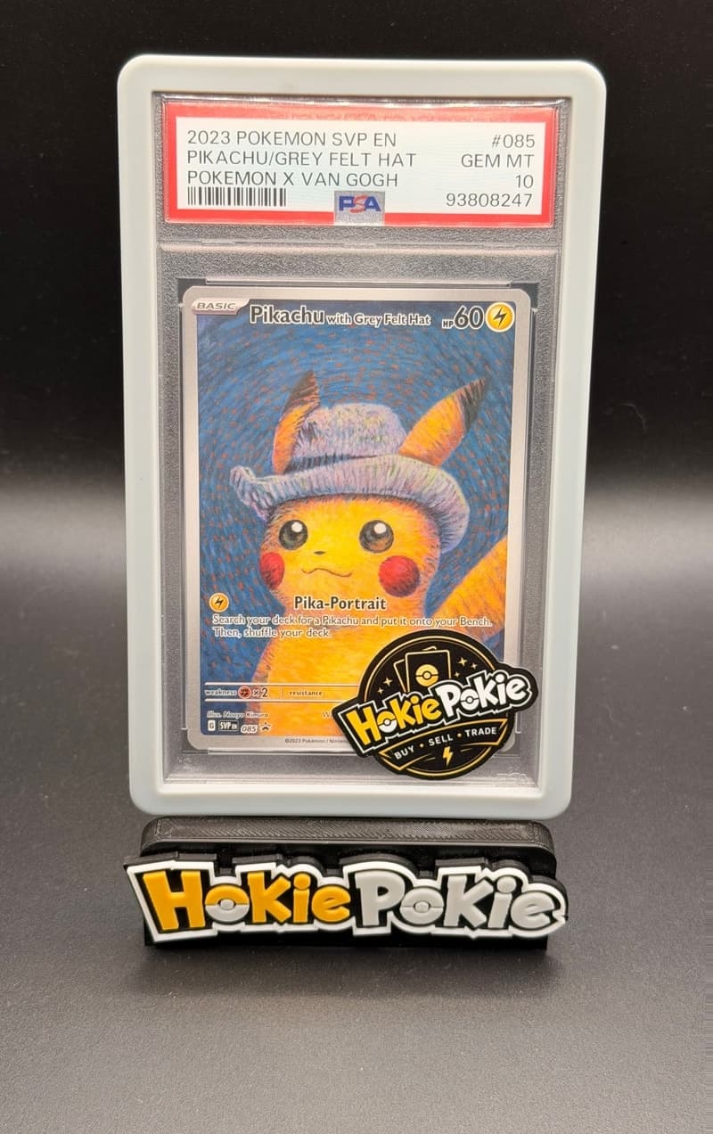 Pikachu with Grey Felt Hat, PSA 10 graded, card SVP 085 from the 2023 SVP Black Star Promo Pokémon TCG set.