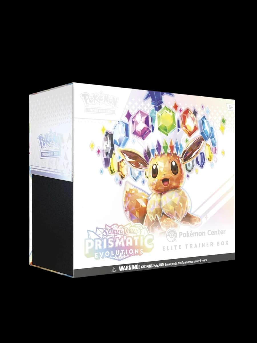 Prismatic Evolutions Pokémon Center Elite Trainer Box, sealed Pokémon TCG product from the 2023 Scarlet & Violet set.