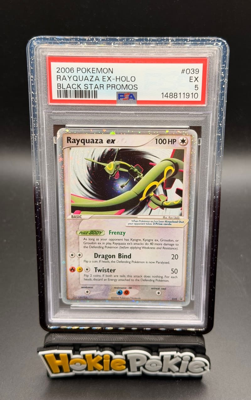 Rayquaza ex, PSA 5 graded, card 039 from the 2006 Nintendo Black Star Promos Pokémon TCG set.