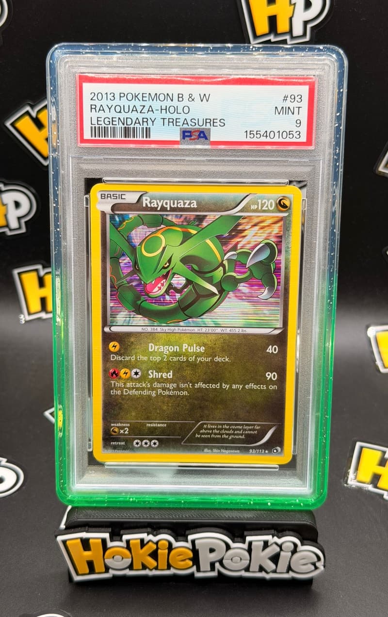 Rayquaza, PSA 9 graded, card 93 of 113 from the 2013 Legendary Treasures Pokémon TCG set.