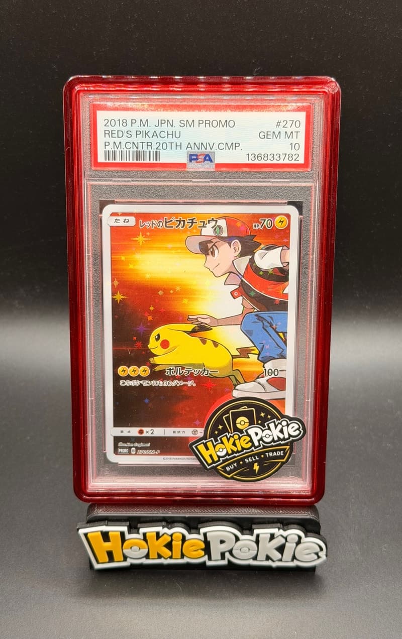 Red's Pikachu, PSA 10 graded, card 270 / SM-P from the 2018 Pokémon Center 20th Anniversary Promo (Japanese) Pokémon TCG set.