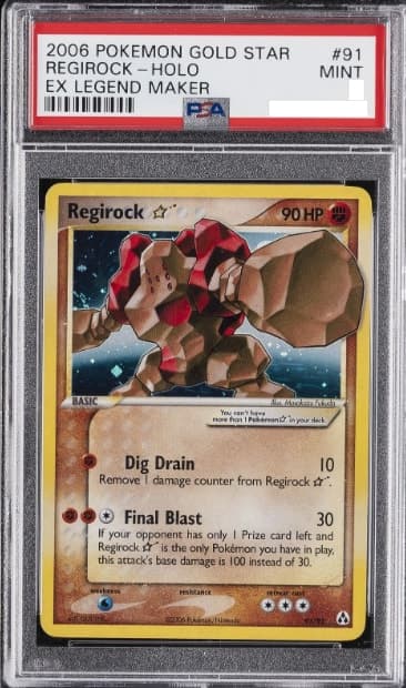 Regirock Gold Star, gradée PSA 2, carte 91 sur 92 de l’ensemble 2006 EX Legend Maker du JCC Pokémon.