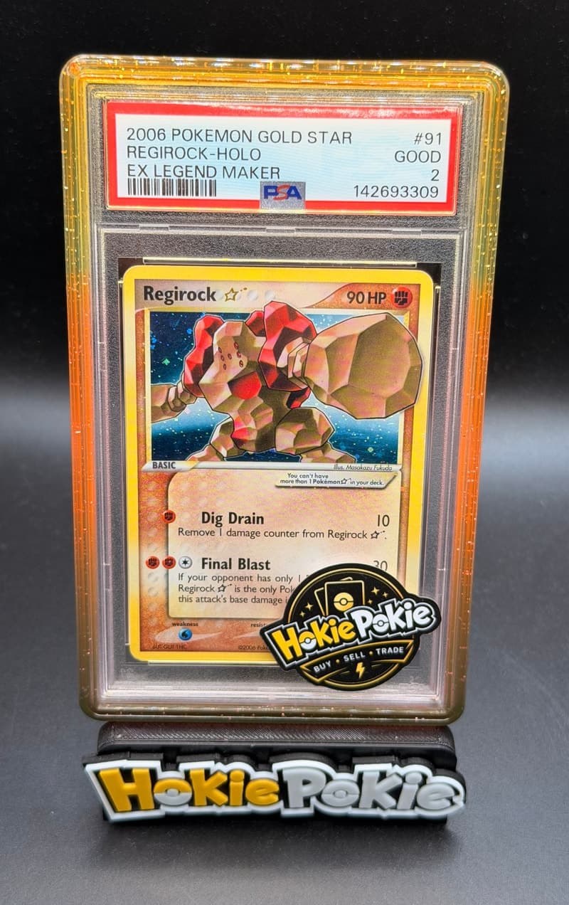 Regirock Gold Star, PSA 2 graded, card 91 of 92 from the 2006 EX Legend Maker Pokémon TCG set.