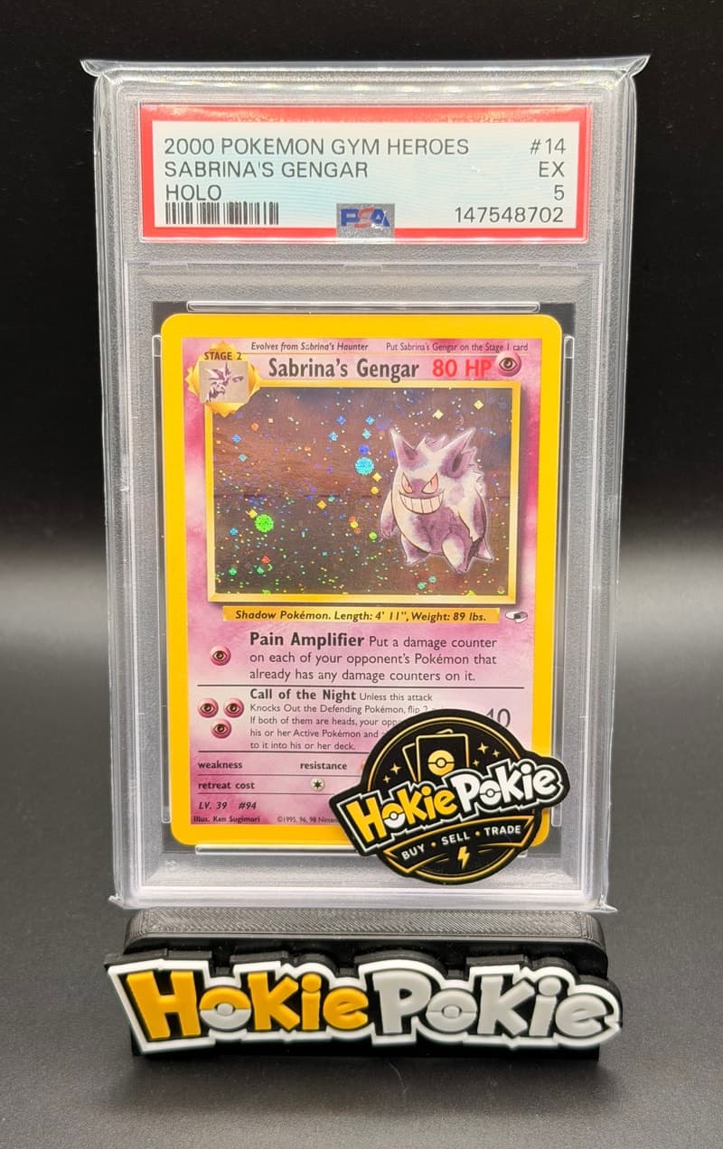 Sabrina's Gengar, PSA 5 graded, card 14 of 132 from the 2000 Gym Heroes Pokémon TCG set.
