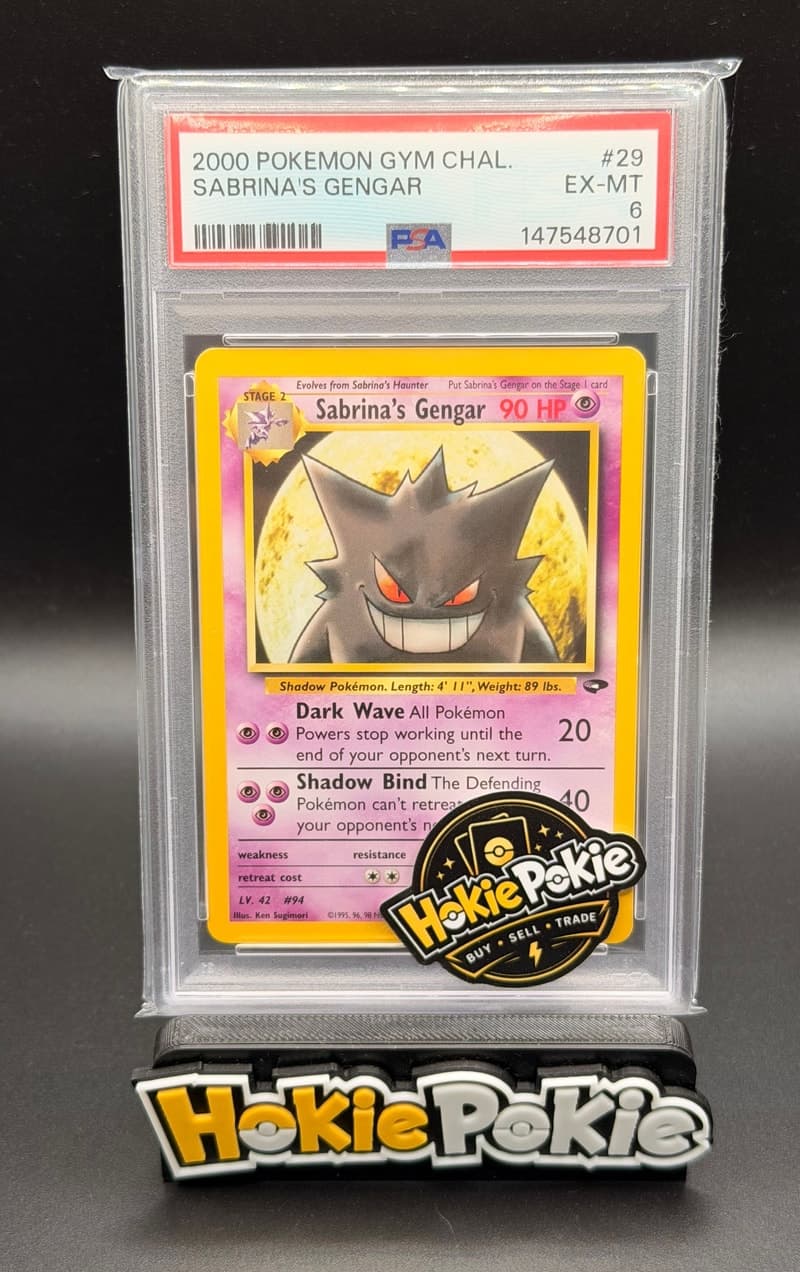 Sabrina's Gengar, PSA 6 graded, card 29 of 132 from the 2000 Gym Challenge Pokémon TCG set.