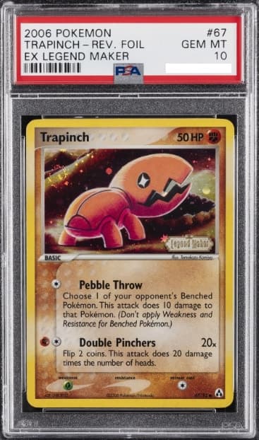 Trapinch, PSA 10 graded, card 67 of 92 from the 2006 EX Legend Maker Pokémon TCG set.