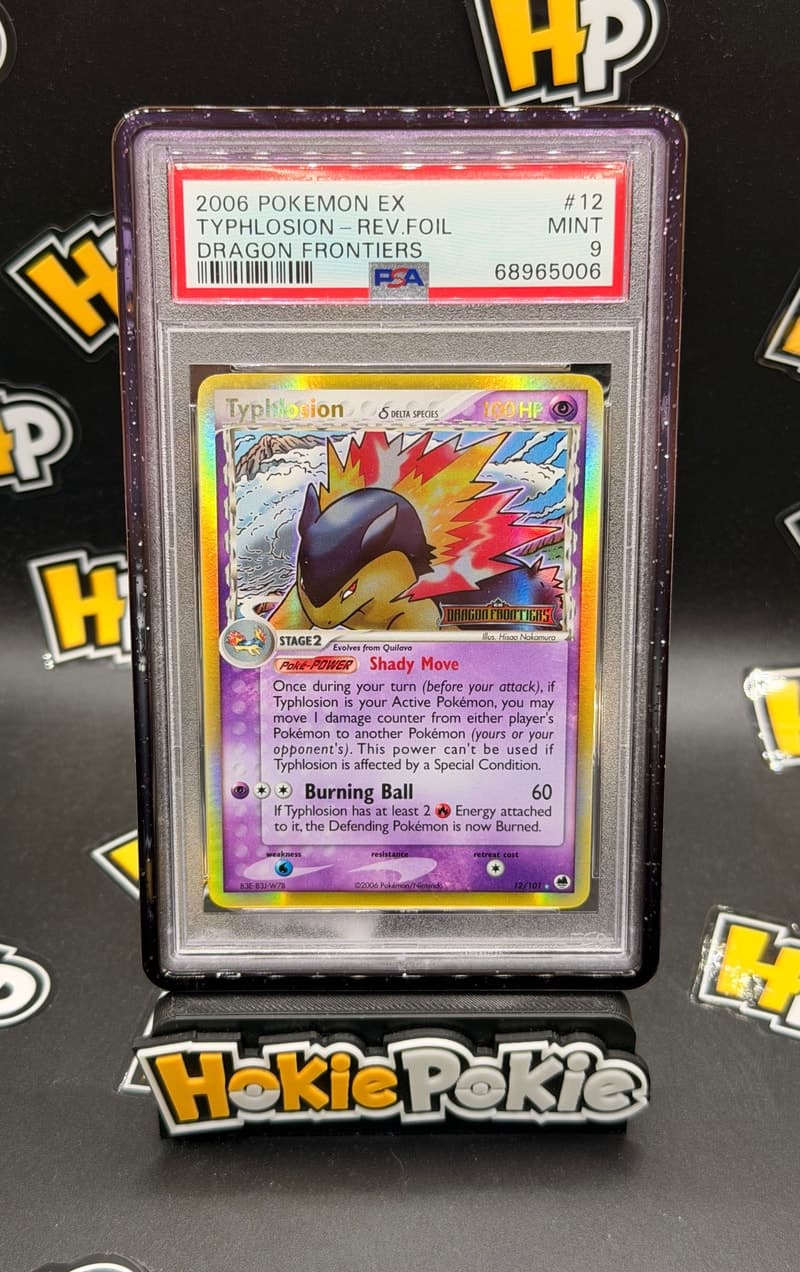 Typhlosion, PSA 9 graded, card 12 of 101 from the 2006 EX Dragon Frontiers Pokémon TCG set.