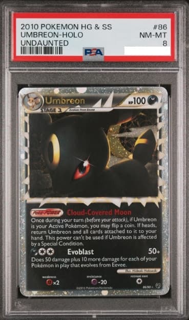 Umbreon Prime, PSA 8 graded, card 86 of 90 from the 2010 HS Undaunted Pokémon TCG set.