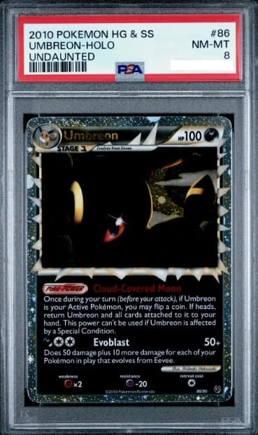 Umbreon Prime, PSA 8 graded, card 86 of 90 from the 2010 HS Undaunted Pokémon TCG set.