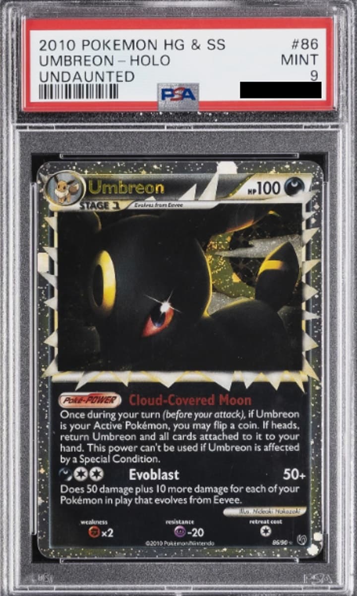 Umbreon Prime, PSA 9 graded, card 86 of 90 from the 2010 HS Undaunted Pokémon TCG set.