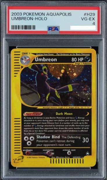 Umbreon, PSA 4 graded, card H29 / H32 from the 2003 Aquapolis Pokémon TCG set.