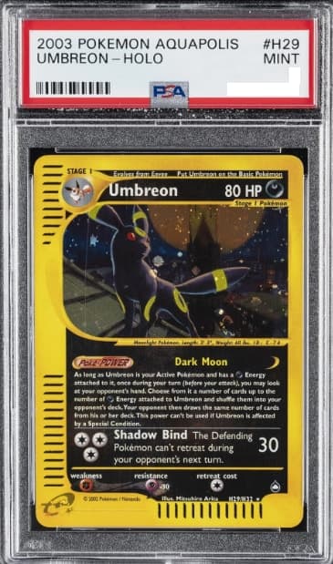 Umbreon, PSA 4 graded, card H29 / H32 from the 2003 Aquapolis Pokémon TCG set.
