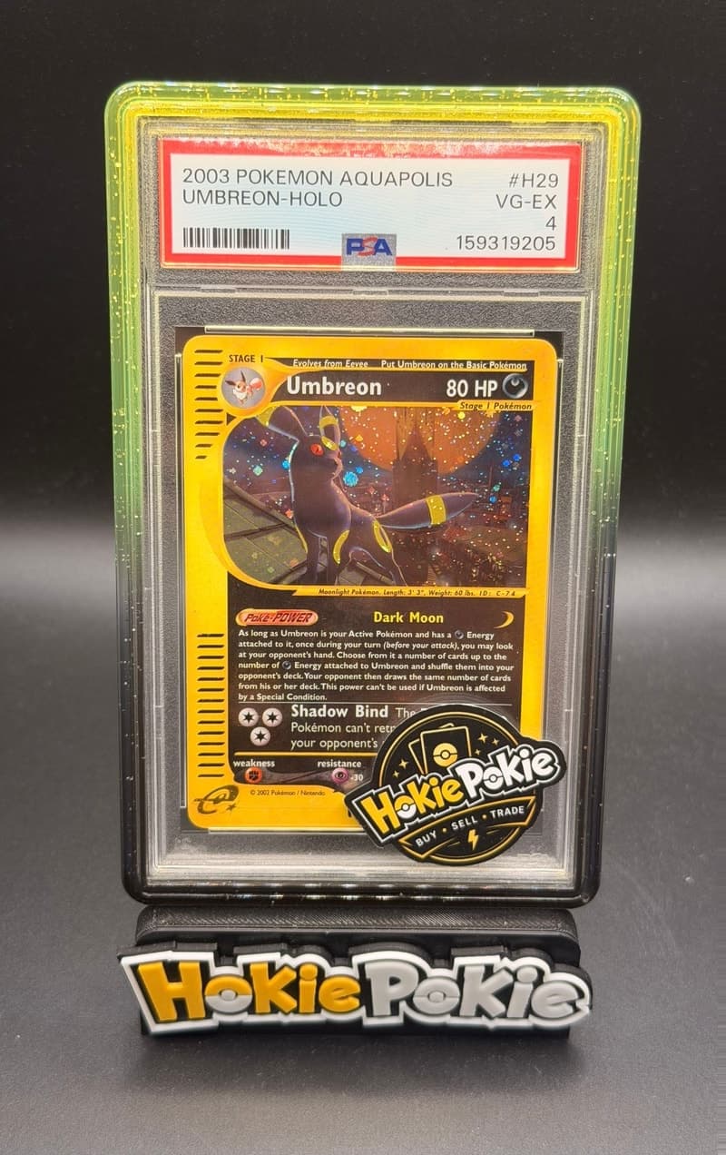 Umbreon, PSA 4 graded, card H29 / H32 from the 2003 Aquapolis Pokémon TCG set.