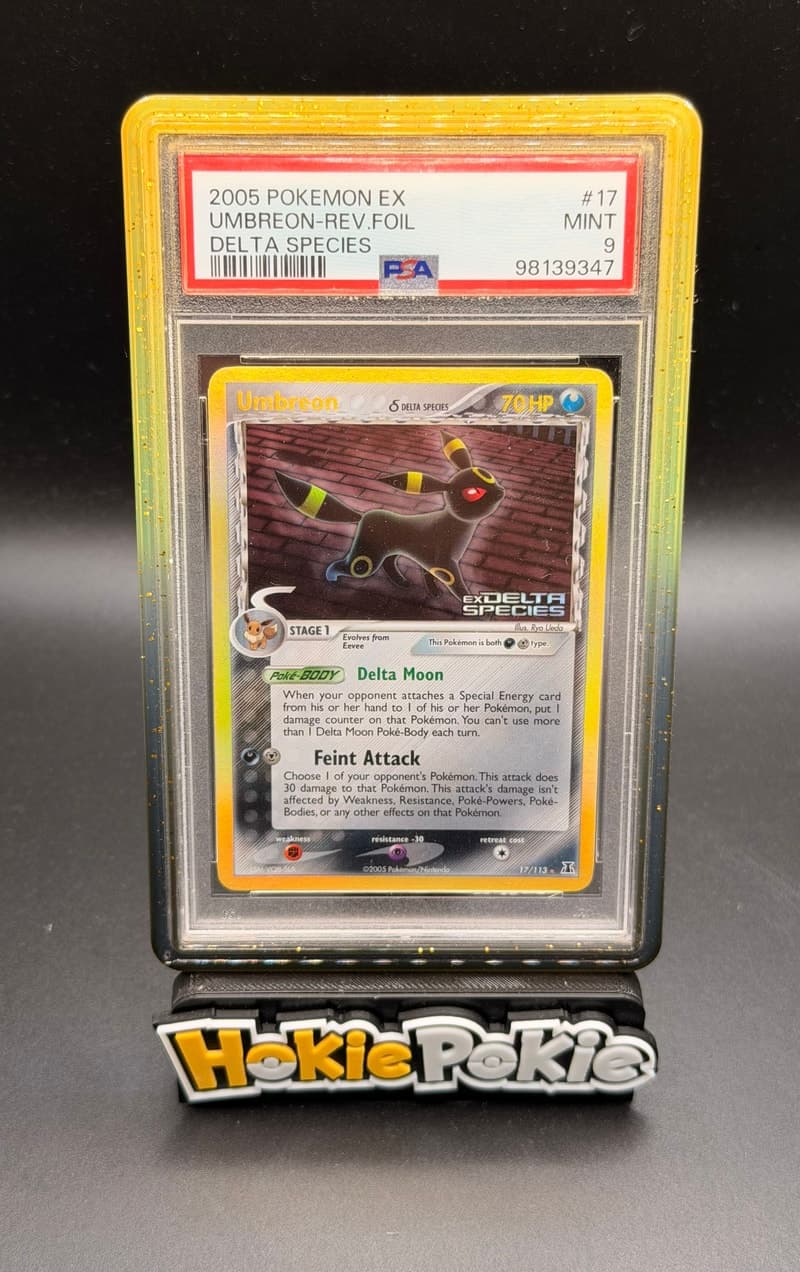 Umbreon, PSA 9 graded, card 17 of 113 from the 2005 EX Delta Species Pokémon TCG set.