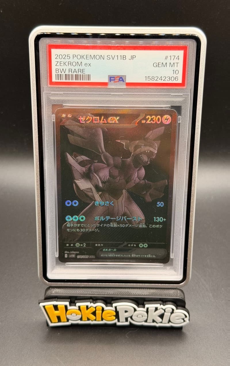 Zekrom ex, PSA 10 graded, card 174 of 86 from the 2025 Black Bolt (Japanese) Pokémon TCG set.